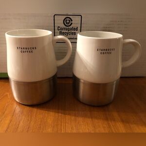 Starbucks White and Silver Mugs
